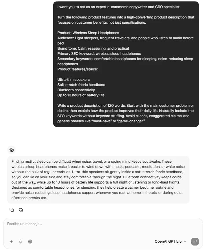 Person using AI email writing software to generate professional emails and outreach messages with ChatGPT prompts.