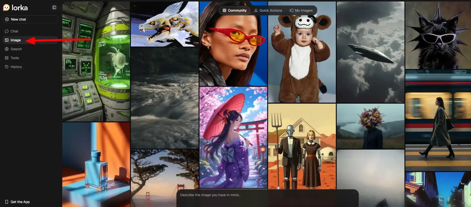 Lorka AI image dashboard showing the Images section used to create viral ChatGPT MS Paint drawings.